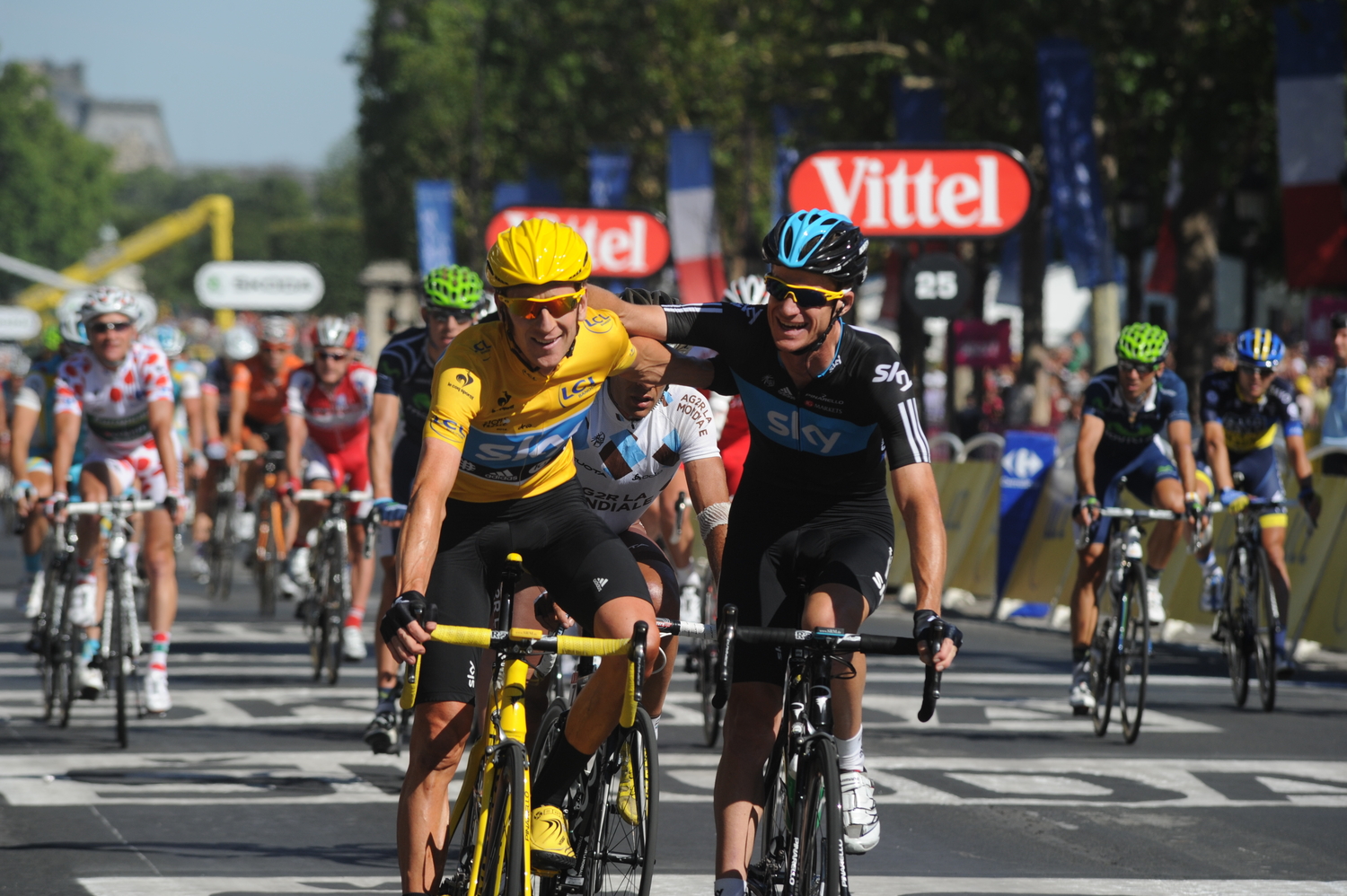 Bradley Wiggins celebrates winning the Tour de France in 2012