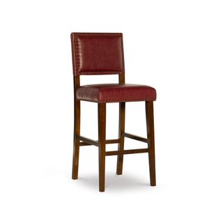 wood bar stool with red vinyl seat