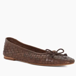 Heat - Brown Woven Leather Bow Detail Ballet Pumps