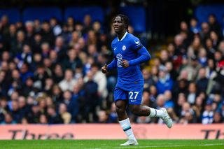 David Datro Fofana of Chelsea during the Premier League match between Chelsea FC and Southampton FC at Stamford Bridge on February 18, 2023 in London, United Kingdom.