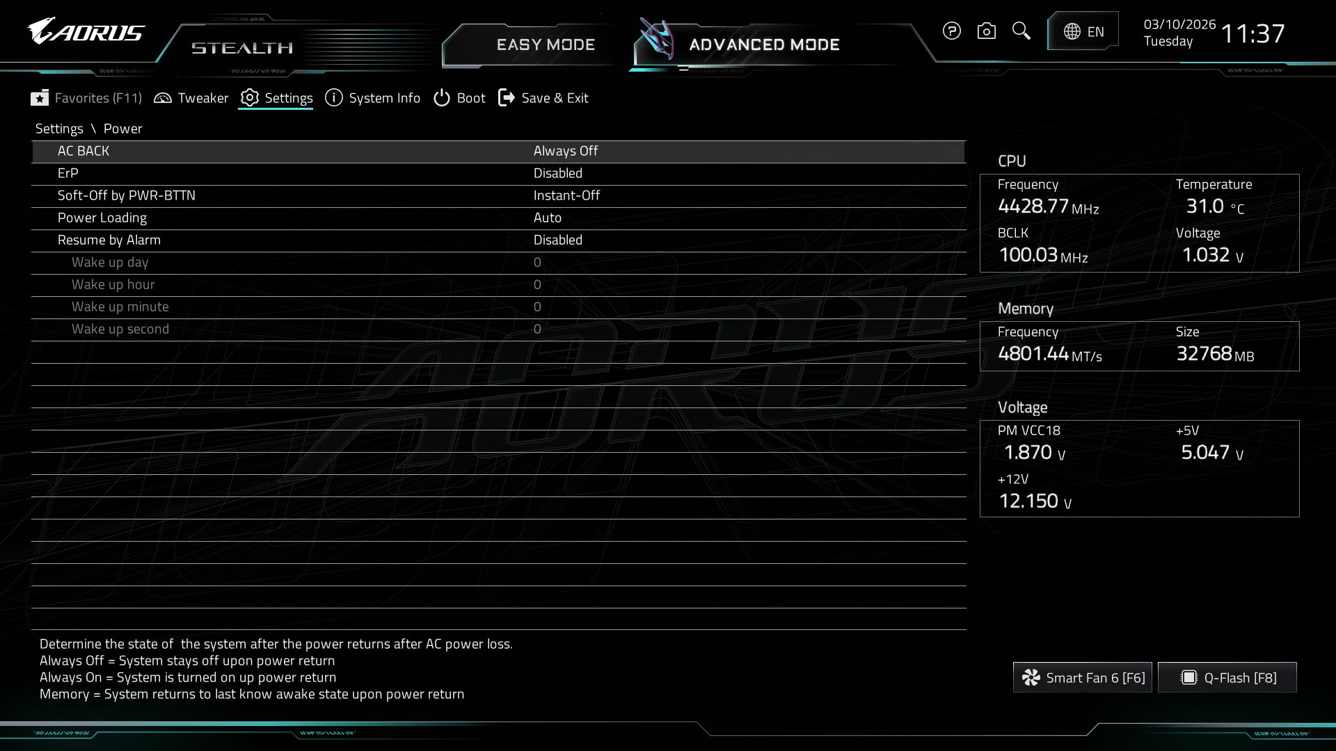 Gigabyte X870 Aorus Stealth - BIOS