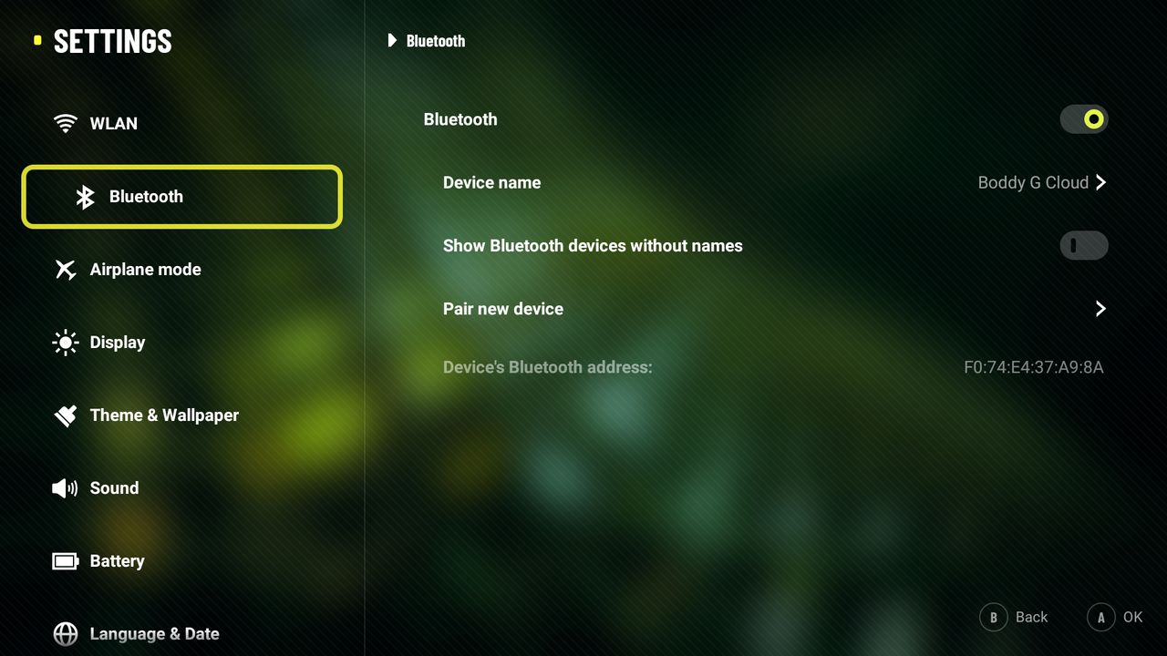 Logitech G Cloud Bluetooth settings.