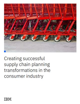 An IBM whitepaper cover with red shopping carts on supply chain management