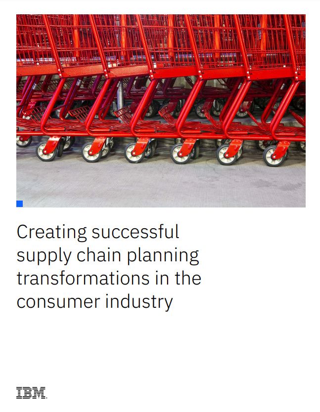 An IBM whitepaper cover with red shopping carts on supply chain management