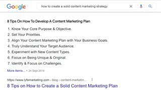 Google search for how to create a solid content marketing strategy