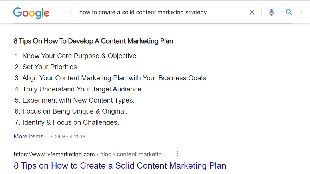 Google search for how to create a solid content marketing strategy