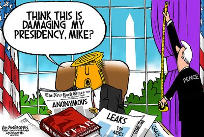 Political cartoon U.S. Trump anonymous op-ed New York Times Mike Pence Fear Bob Woodward