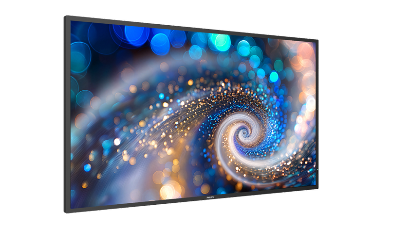 The new PPDS 2000 Series for digital signage, showing a blue and gold swirl of color.