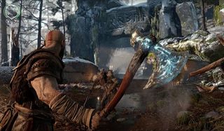 Kratos wields his ax in god of war