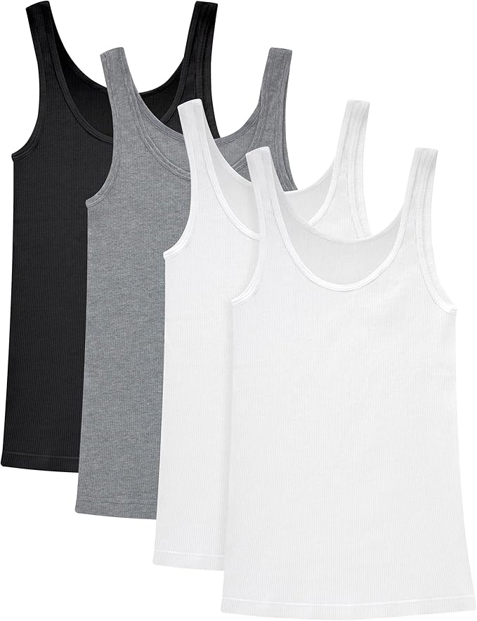Hanes, Hanes Originals Pack, Soft Cotton Rib Tank Tops for Women, 4-Pack, White/white/black/concrete