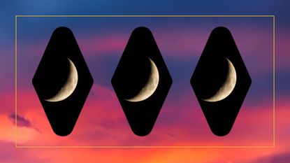 october new moon in scorpio three crescent moons on a sunset pink and blue background
