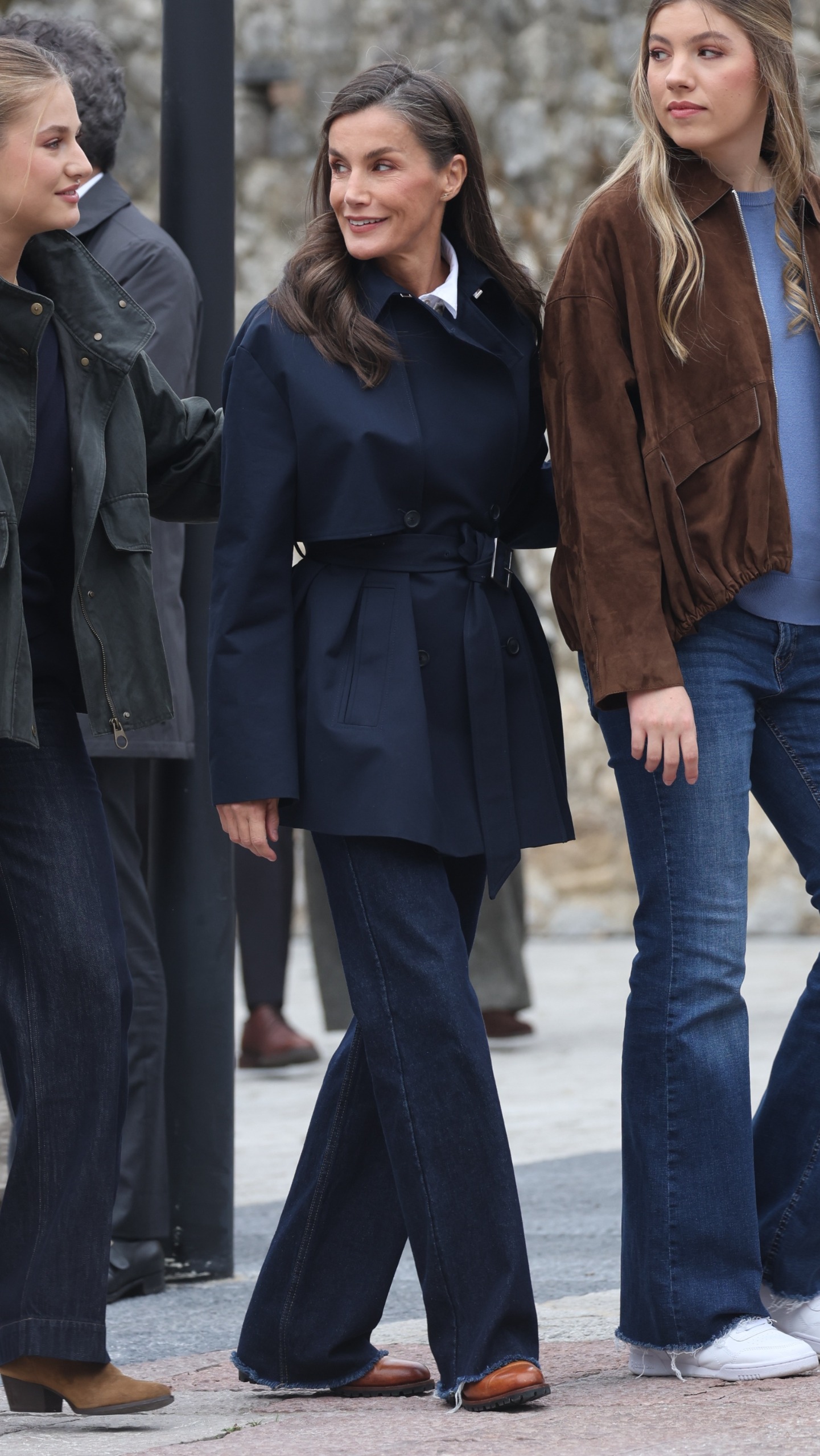 Queen Letizia, Princess Leonor and Infanta Sofia smile during their visit to Llanes on 24 October 2026