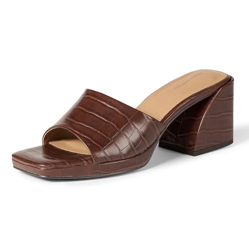Amazon Essentials Women's Platform Mule Sandals, Brown Faux Crocodile, 9.5