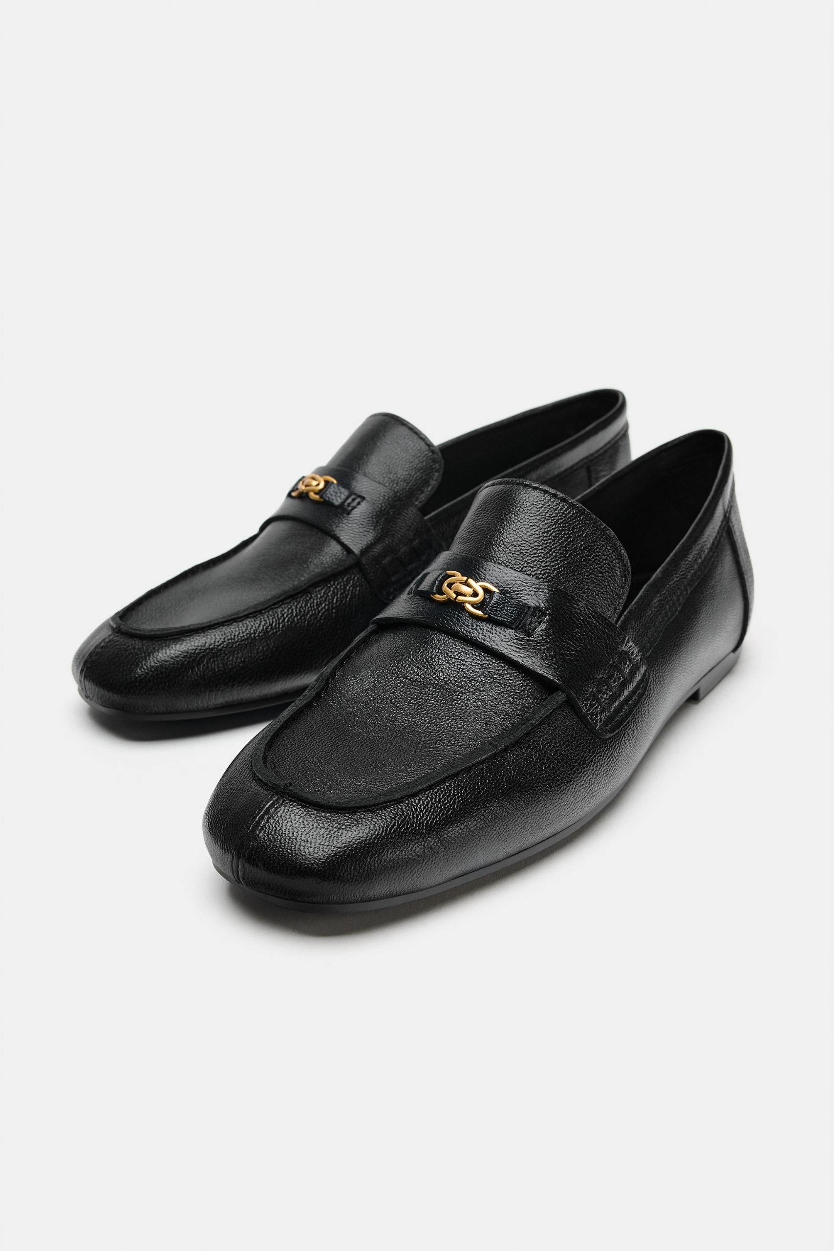 Leather Loafers With Metal Appliqu&Eacute; - Black - 2
