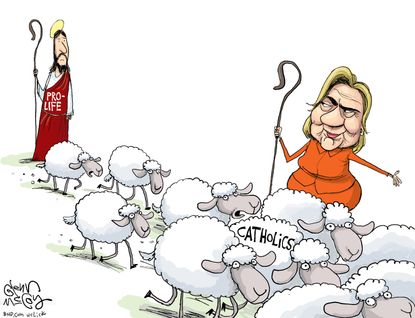Political cartoon U.S. 2016 election Hillary Clinton pro-life