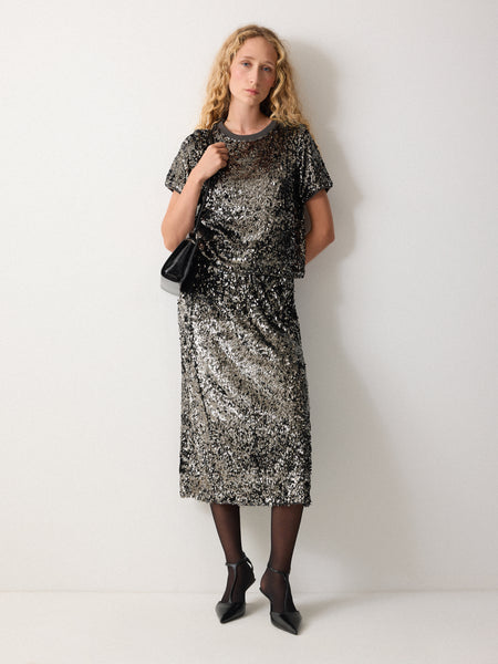 Metallic Sequin Skirt | Dark Silver