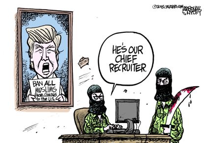 Political cartoon U.S. Donald Trump ISIS Muslims