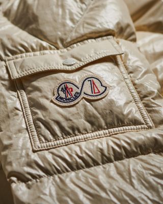Close up of label on Moncler Maya puffer
