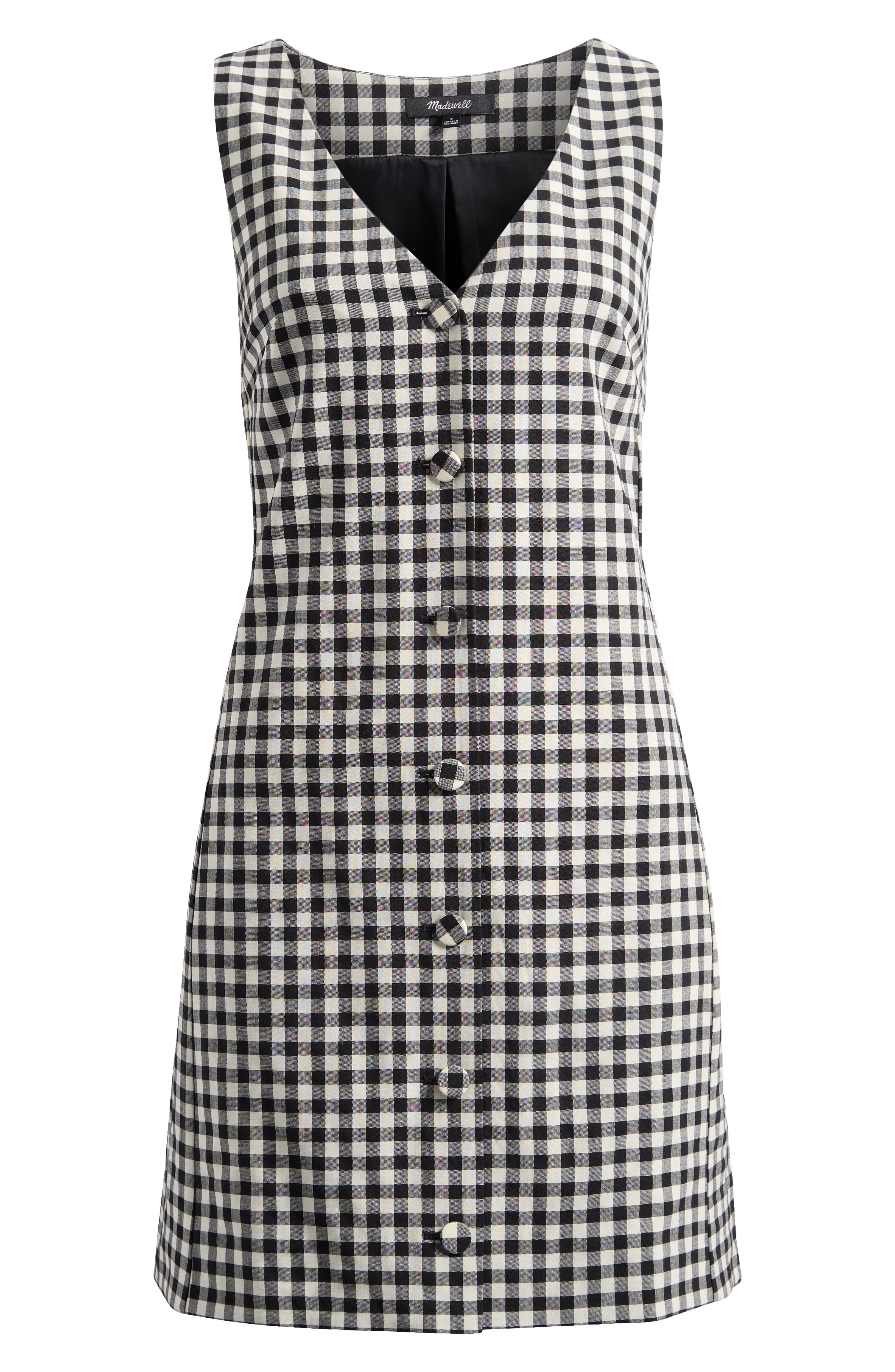 Gingham V-Neck Wool Blend Vest Minidress
