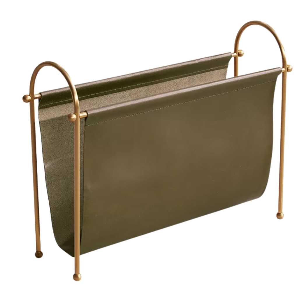 Olive Leather Magazine Rack