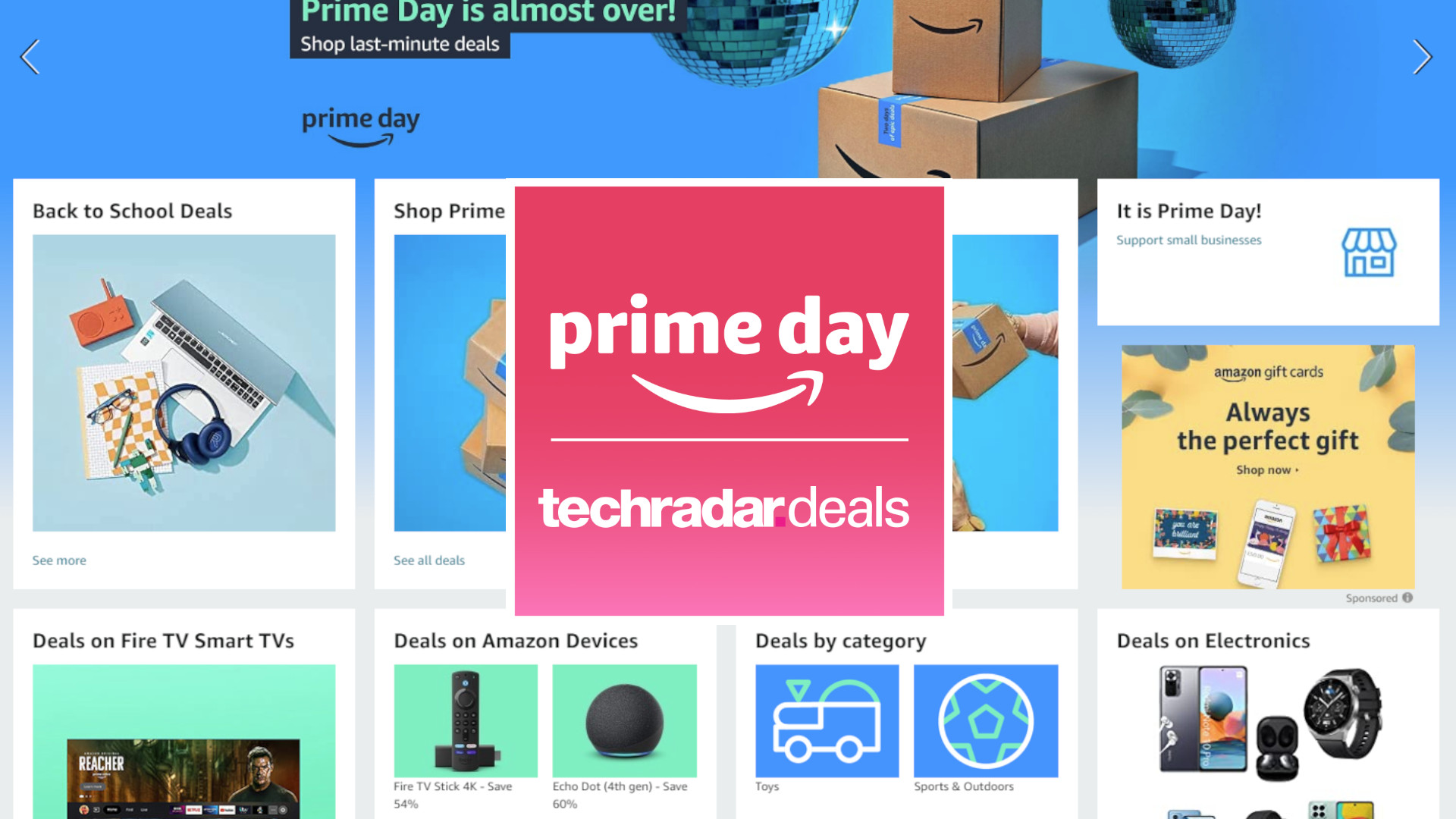 TechRadar logo overlayed on Amazon Prime Day landing page