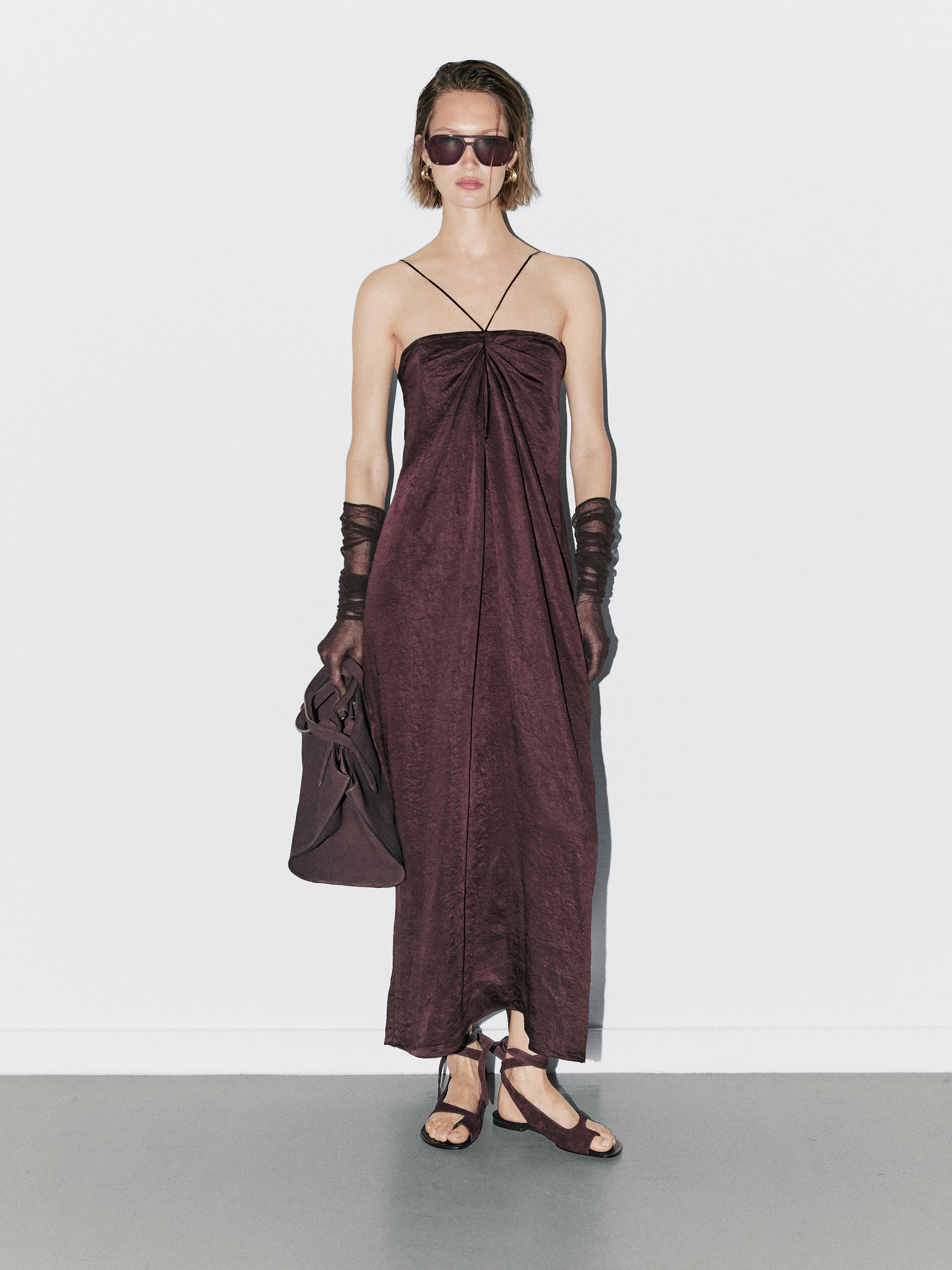 Draped Satin Midi Dress - Studio