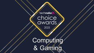 The TechRadar Choice Awards 2025 logo, which is a gold diamond, against a blue background with sharp-angled gold lines
