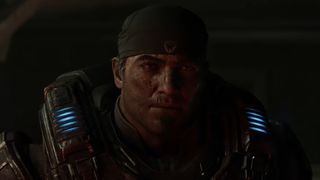 Gears of War: E-Day trailer still - closeup of Marcus Fenix