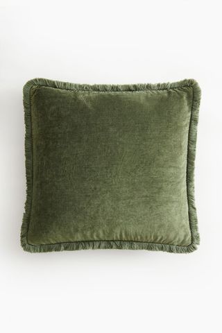 Velvet Cushion Cover With Fringe