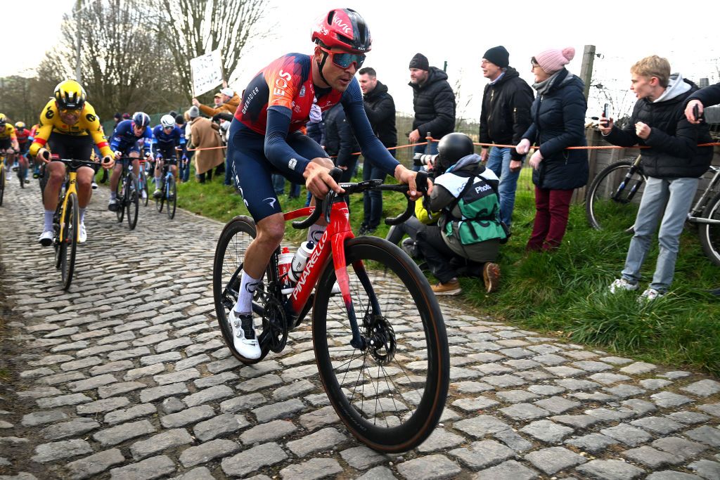 NINOVE BELGIUM FEBRUARY 25 Thomas Pidcock of United Kingdom and Team INEOS Grenadiers competes during the 78th Omloop Het Nieuwsblad Elite 2023 Mens Elite a 2073km one day race from Ghent to Ninove OHN23 on February 25 2023 in Ninove Belgium Photo by Luc ClaessenGetty Images