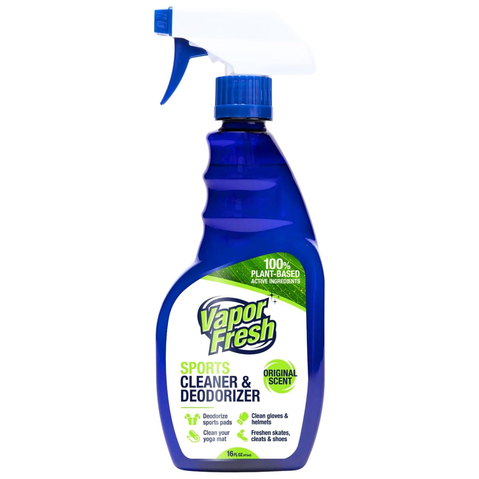 A blue bottle of Vapor Fresh sports cleaner and deodorizer