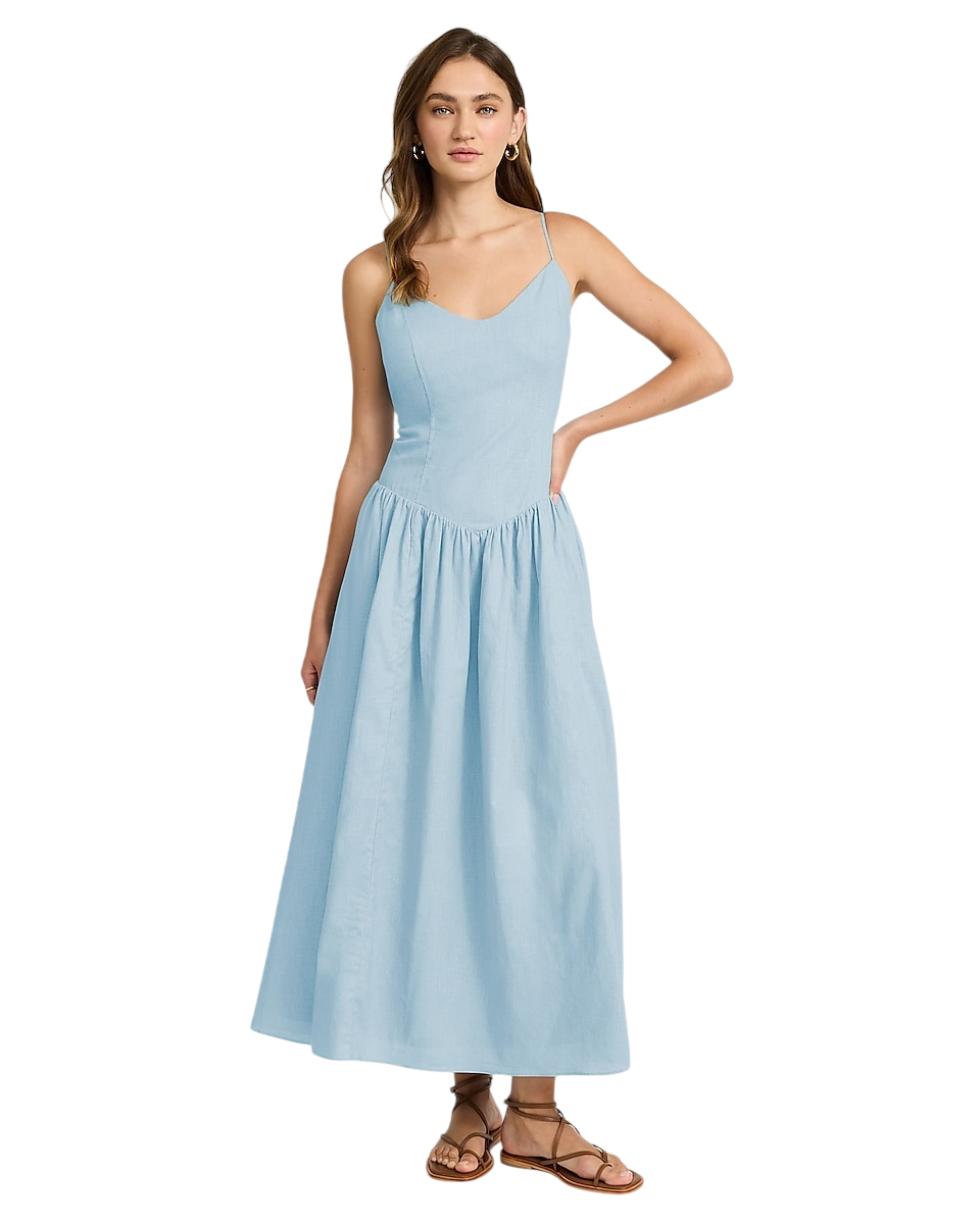 Express, Linen-Blend V-Neck Drop Waist Midi Dress