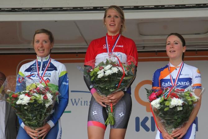 The Dutch TT podium: Loes Gunnewijk, Ellen van Dijk and Annamiek van Vleuten