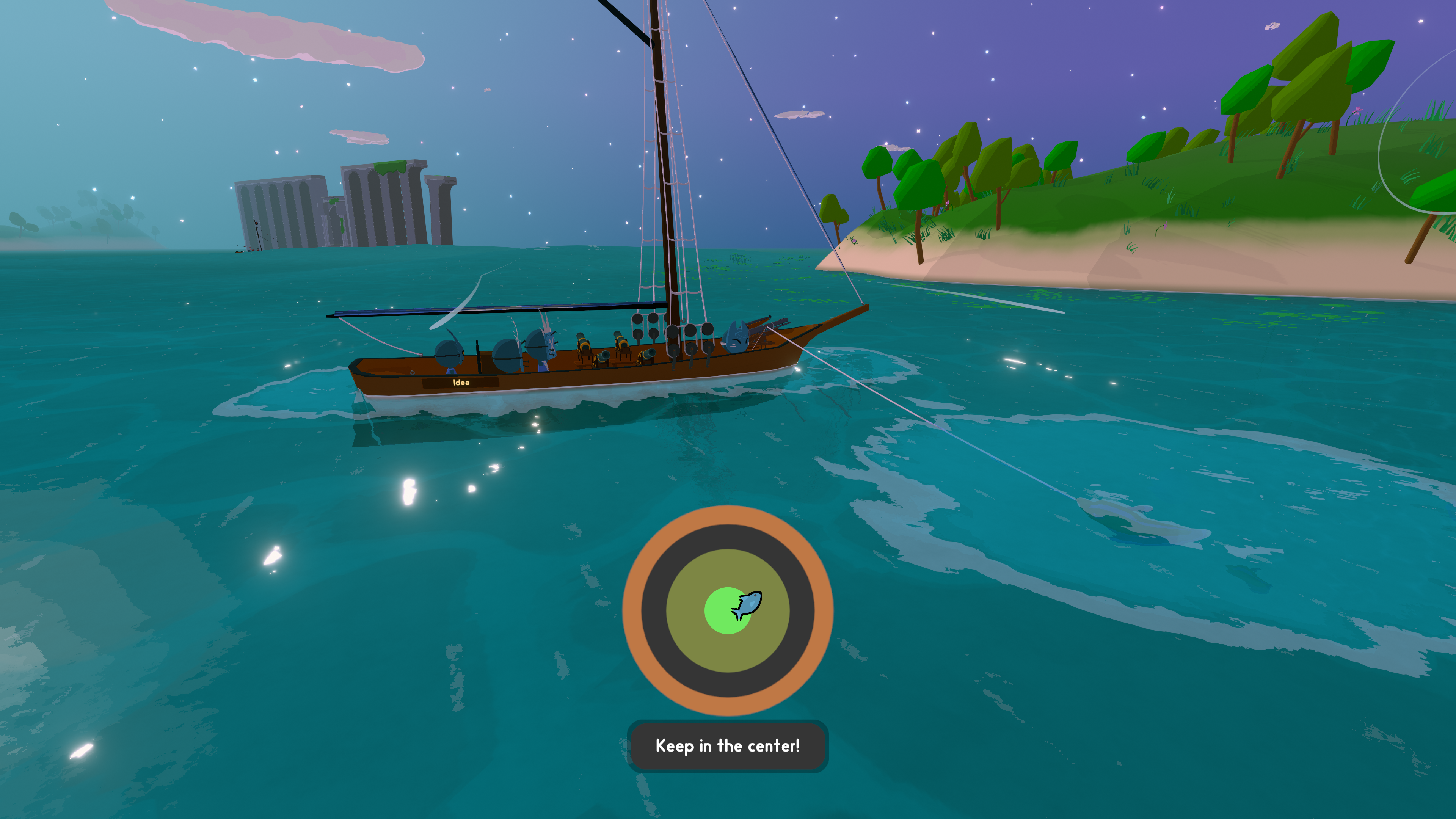 Image of ships in a colorful sea from game Sail Forth