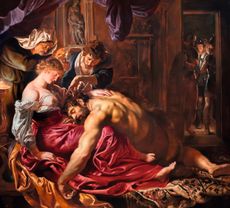 A costly slumber: betrayed by Delilah, a sleeping Samson lies limp as his tresses are trimmed in Peter Paul Rubens’s Samson and Delilah, 1609, the Philistine soldiers gathering in the doorway a sign of his inevitable capture once shorn of his superhuman strength. Credit: Alamy