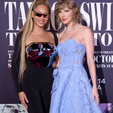 Beyoncé Knowles-Carter and Taylor Swift attend the "Taylor Swift: The Eras Tour" Concert Movie World Premiere at AMC The Grove 14 on October 11, 2023 in Los Angeles, California.