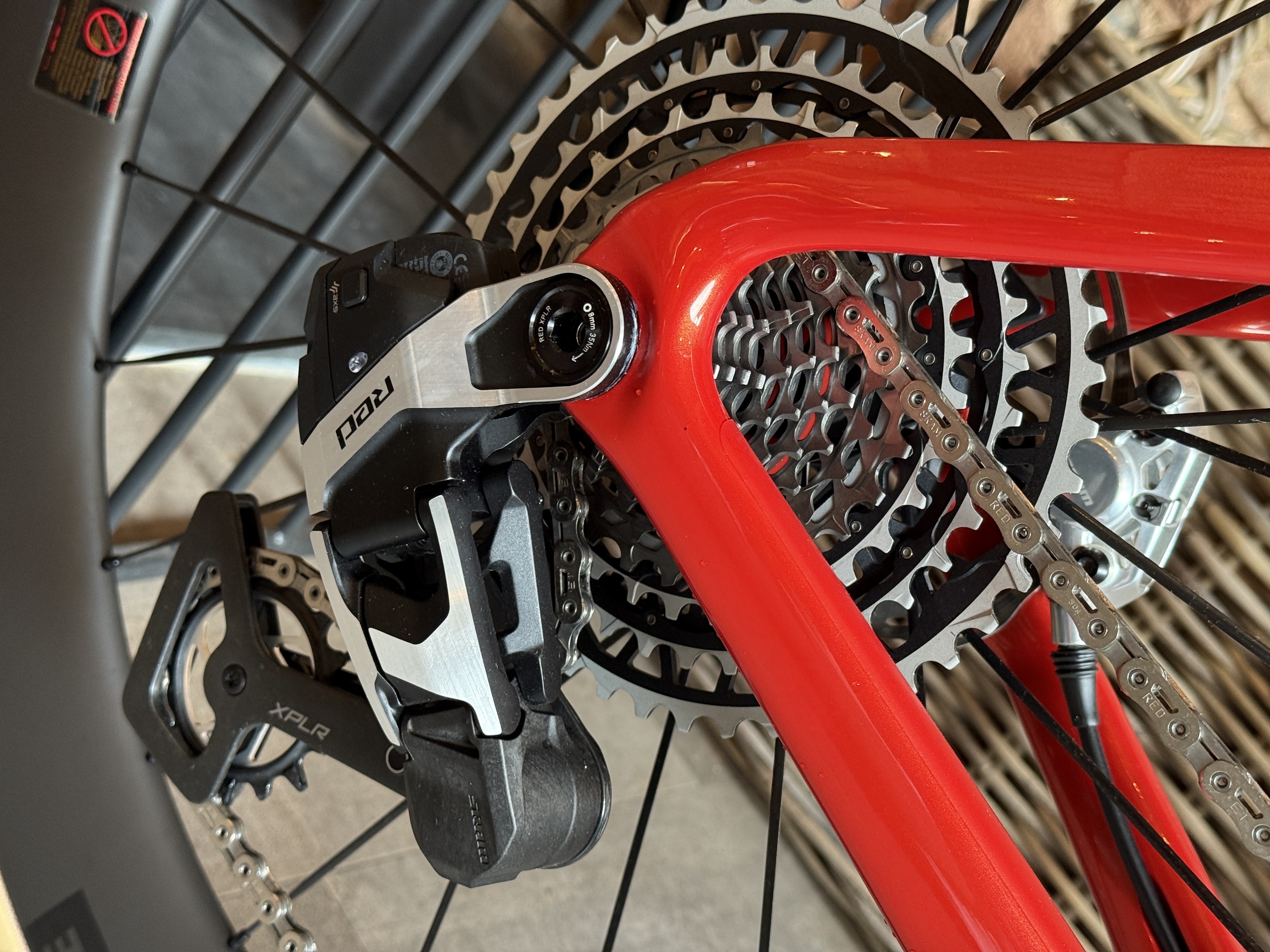 Various close up shots of the new Cervelo S5 aero road bike, shown in a cafe stop setting.