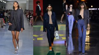 Models on the catwalk wearing denim trends 2022 dark washes