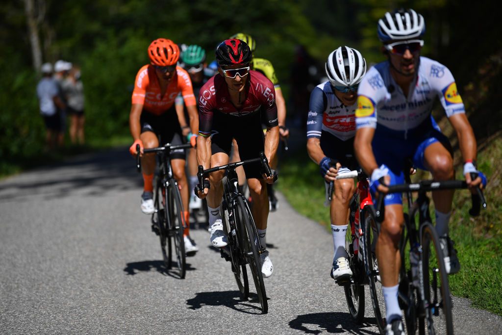 MEGEVE FRANCE AUGUST 15 Michal Kwiatkowski of Poland and Team INEOS Breakaway during the 72nd Criterium du Dauphine 2020 Stage 4 a 1533km stage from Ugine to Megeve 1458m dauphine Dauphin on August 15 2020 in Megeve France Photo by Justin SetterfieldGetty Images