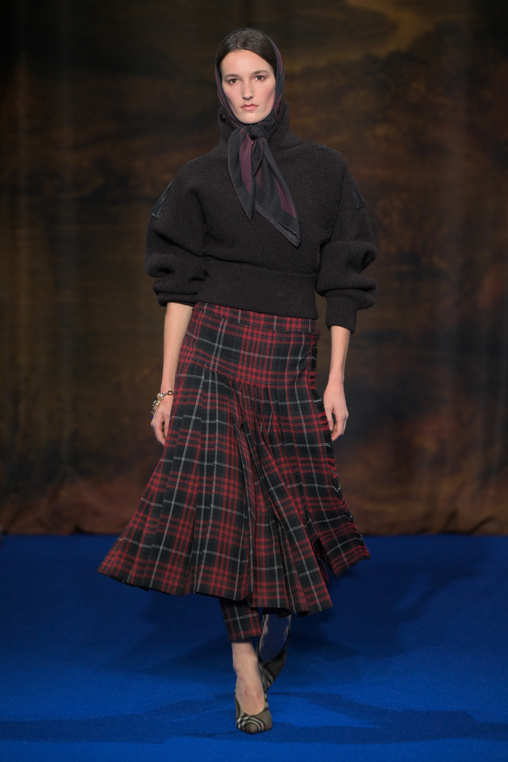 Model on the runway at the Burberry Fall RTW 2025 fashion show as part of London Fashion Week