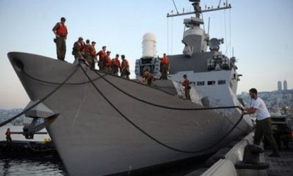 An Israeli warship prepares to enforce the Gaza blockade.