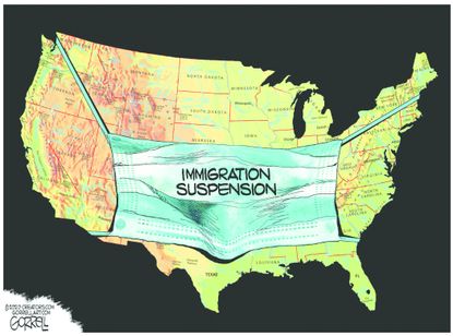 Editorial Cartoon U.S. Trump coronavirus immigration suspension