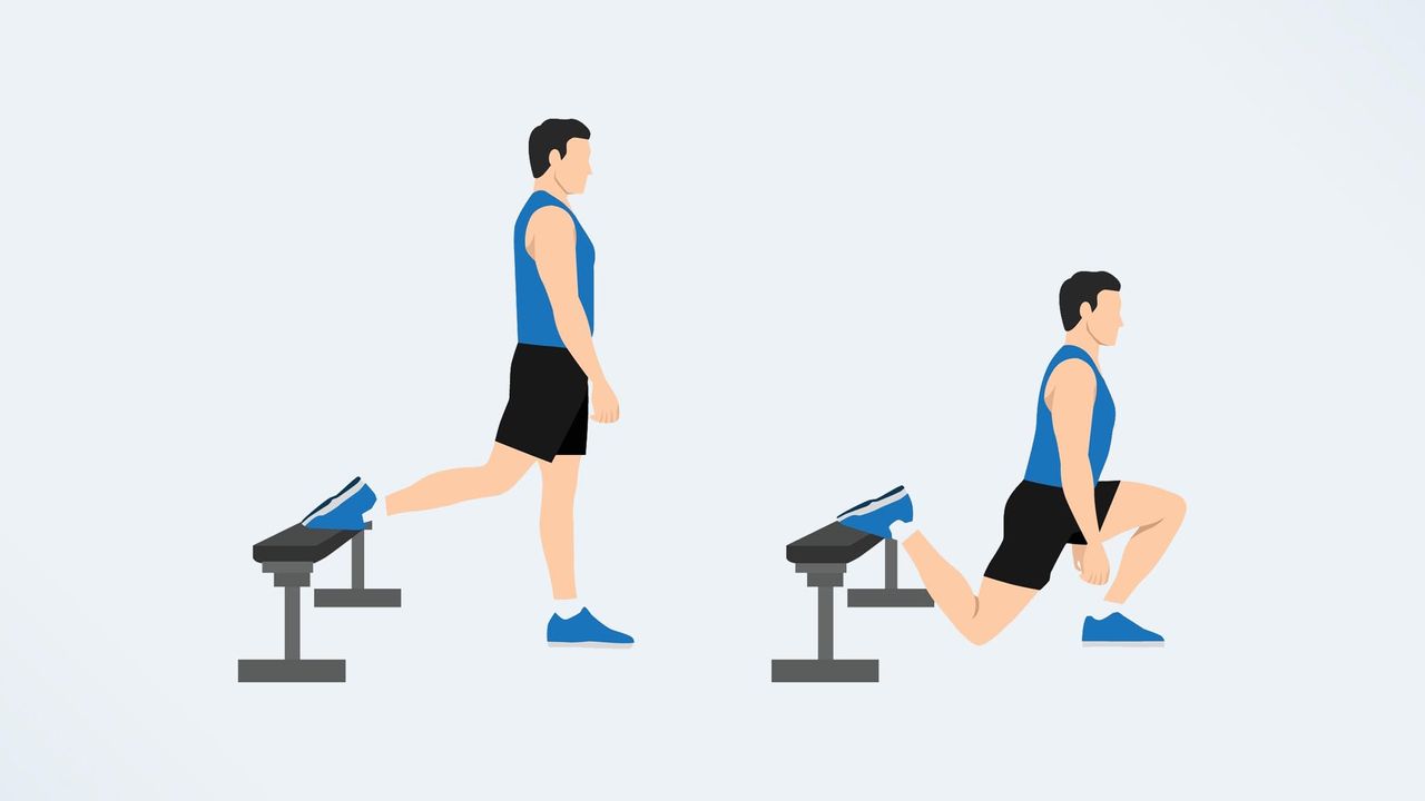 an illo of a man doing a bulgarian split squat