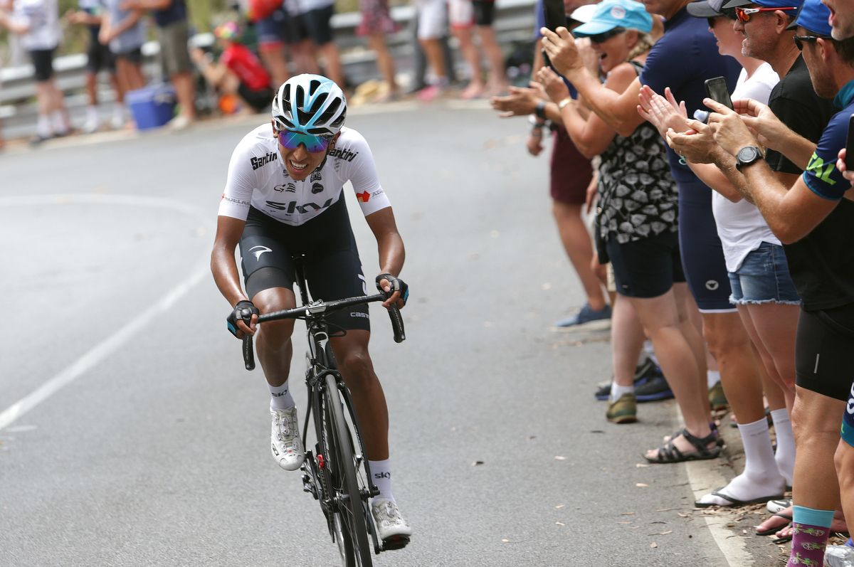 Egan Bernal (Sky) riding hard in the final