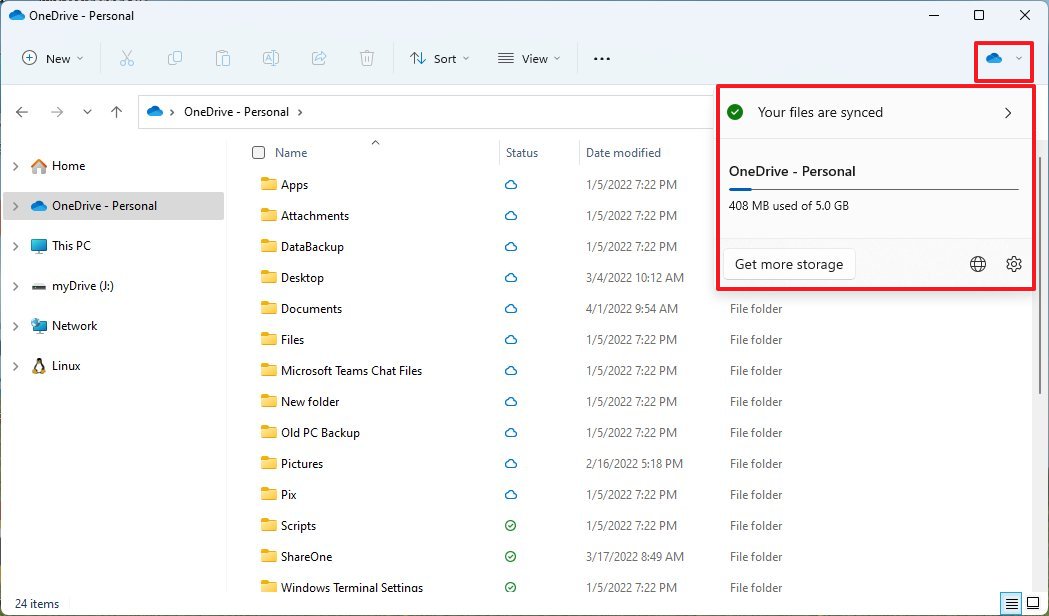 Интеграция File Explorer с OneDrive