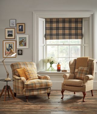 checked fabric roman blind