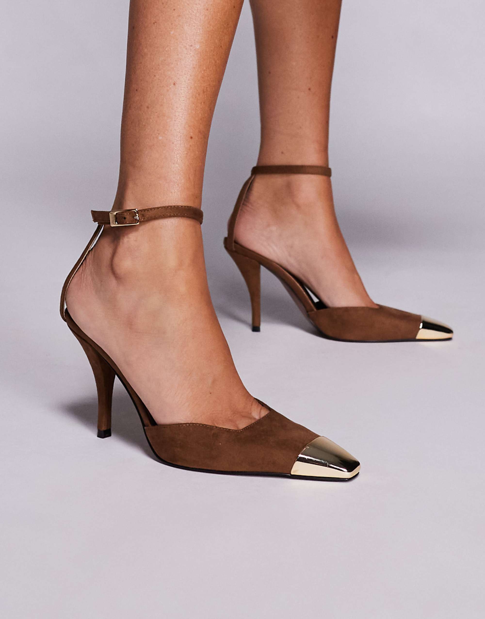 Asos Design Pride Toe Cap High Heel Shoes in Mocha Moose Suedette