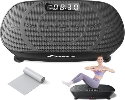 Merach Vibration Plate Exercise Machine, Whole Body Workout Equipment for Women, Bluetooth and Silicone Pedal, Vibration Plate With Auto Mode, Vibrate Fitness Platform for Home (black)