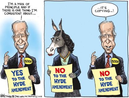 Political Cartoon U.S. Hyde Amendment Joe Biden Democratic Voters