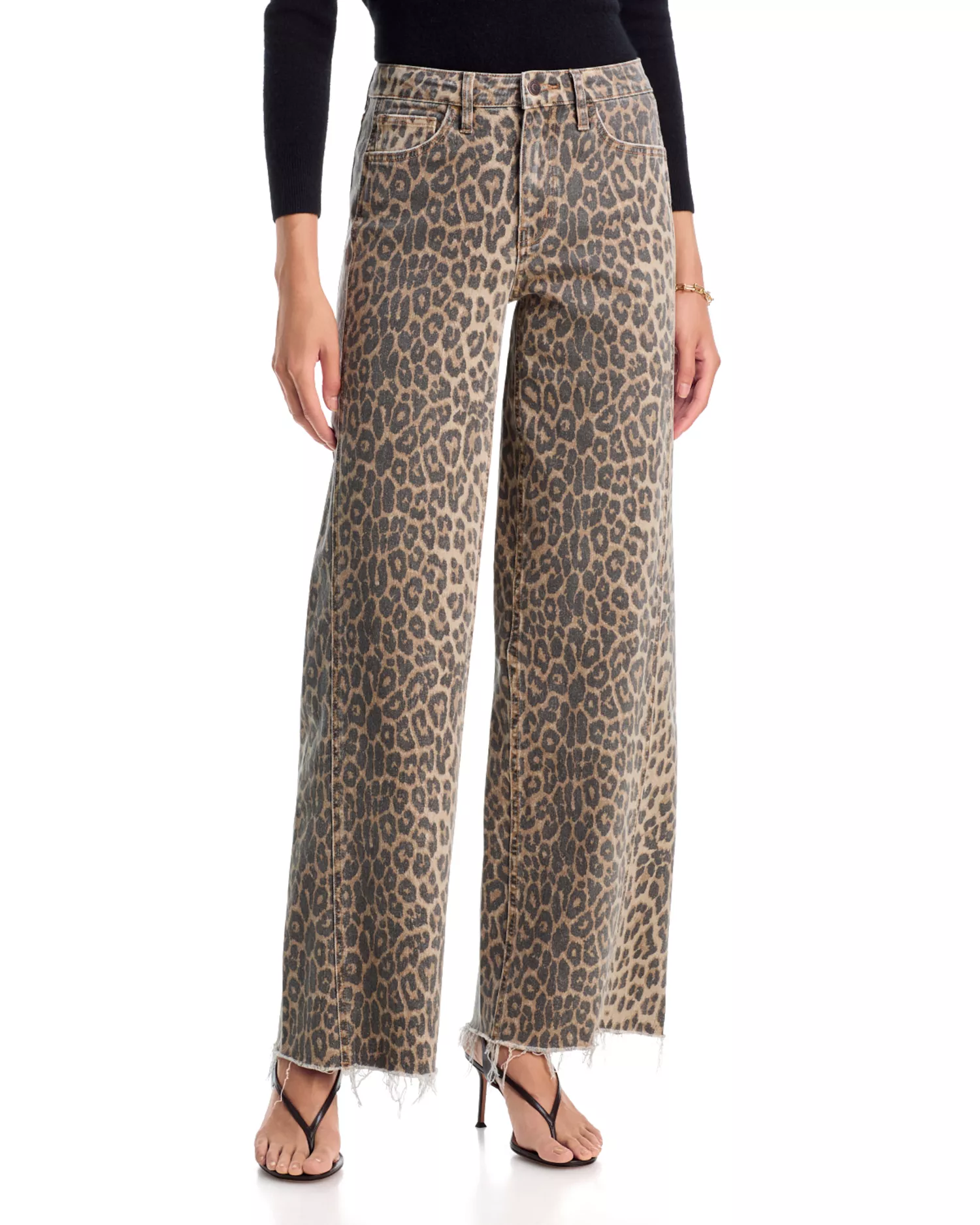 High Rise Twisted Seam Leopard Print Wide Leg Jeans in Brown